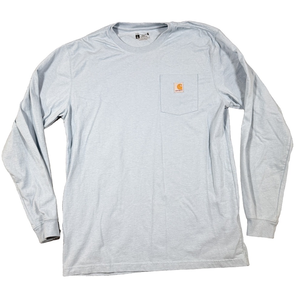 Carhartt K126 Loose Fit Long Sleeve Pocket T-Shirt Light Blue Mens Large Tall